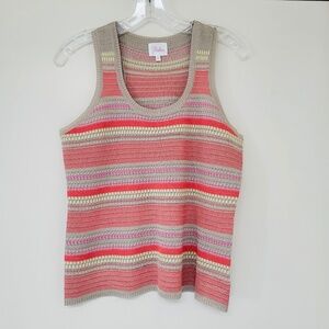 NBW - PARKER Cotton Striped Pointelle Knit Racerback Tank Top (L)